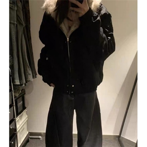 黑色毛领座山雕短款棉服男冬季加厚保暖棉衣连帽外套 M950图片