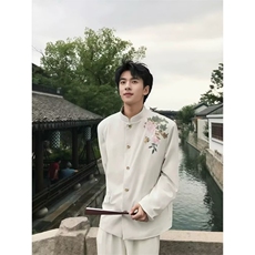 春秋新中式重工刺绣玉兰花中山装西服外套男复古痞帅高级感西服潮，男装西服，星座601-1