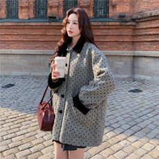 新款！灰色高级感波点毛呢外套2C213-911-P175-K258，女装毛呢外套，2C213