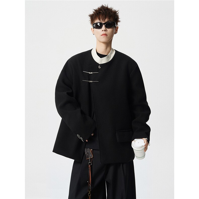 新中式拼色毛呢子西装大码M-5XL加棉大衣聚酯纤维XF78161P118，男装西服套装，星座227-7