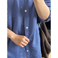 格子衬衫春夏美式蓝色格子衬衫港风情侣装休闲长袖衬衣CS276-P35，男装衬衫，星座301C-5