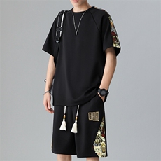 刺绣休闲运动套装短裤夏季T恤套装拼接两件套潮A266-TZ9958-P50，男装牛仔裤，电商A266