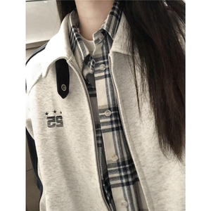 林弯弯美式条纹拼接运动开衫男女春季立领撞色插肩袖情侣夹克外套图片