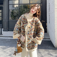 新品有货！复古费尔岛风加绒加厚羊羔毛外套2C213-927-P205-K308，女装短外套，2C213