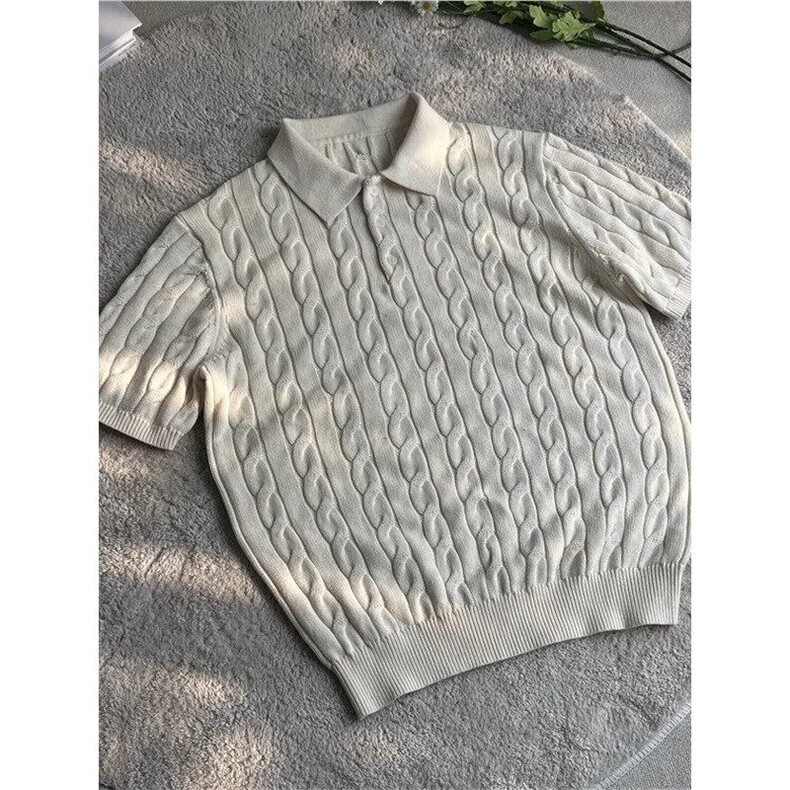 高级感潮牌针织polo衫短袖夏季有领透气休闲青年上衣-KZ96-网络图图片