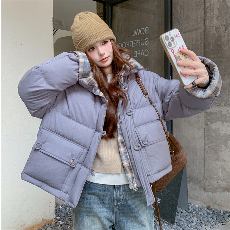 2025冬季新款时尚拼色灰蓝色羽绒服203-9532-P295-K378，女装羽绒服，浪娴服饰