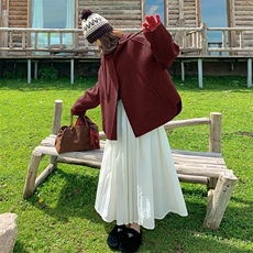 精致斗篷式短款连帽双面羊绒大衣宽松小个子2C220-P235K359，女装毛呢外套，2C220