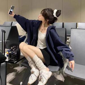 奶系卫衣外套拉链的oversize连帽开衫女款春秋款奶糯风图片