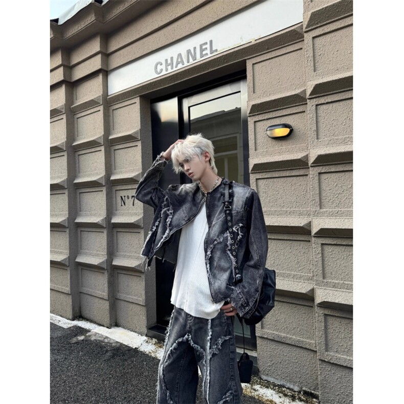 美式高街水洗做旧垫肩外套JK095-P72裤子给60套装给132,男装夹克,星座313A(原308A-2)