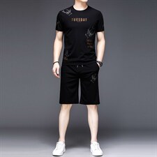 YS-X335夏季男式短袖长裤短裤三件套运动休闲套头修身T恤套装P132，男装休闲套装，电商B360