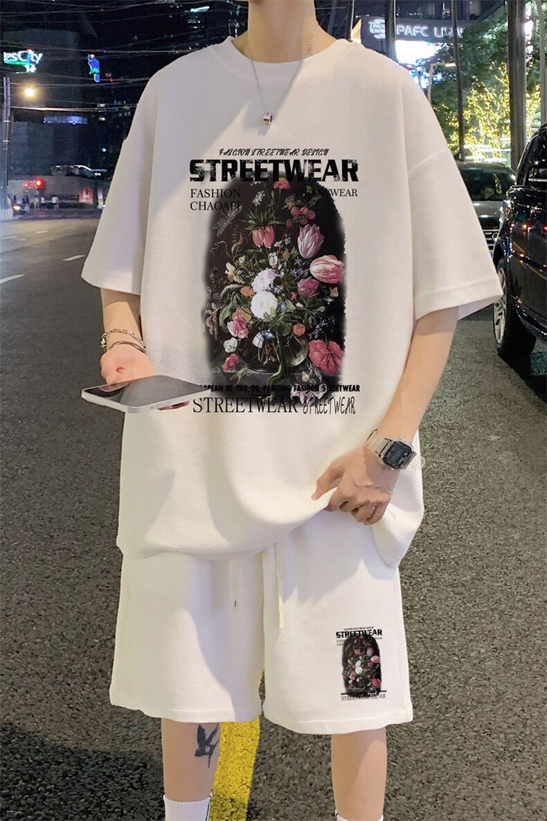 ！直播推荐款！2023夏季男士华夫格潮牌短袖T恤套装HTZ10P50,男装T恤,电商B220