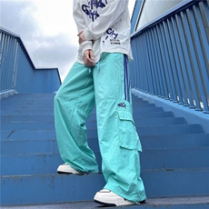 美式印花工装长裤男女高腰宽松直筒阔腿裤休闲口袋拖地裤子，男装休闲裤，星座716-2