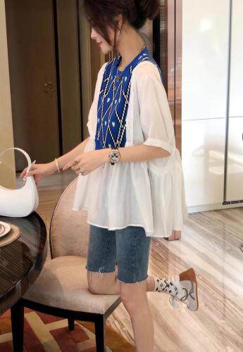 冰麻拼接天丝小衫，女装，姚姚家