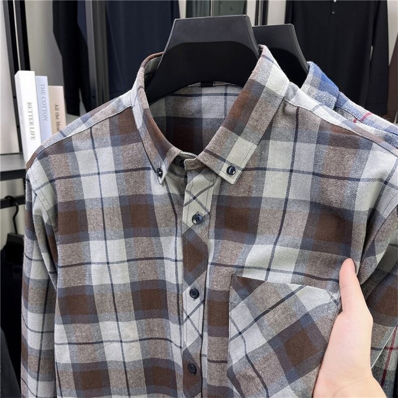 高档春秋款全棉磨毛格子衬衫欧美男装中老年男装长袖衬衣休闲上衣，男装衬衫，星座506A