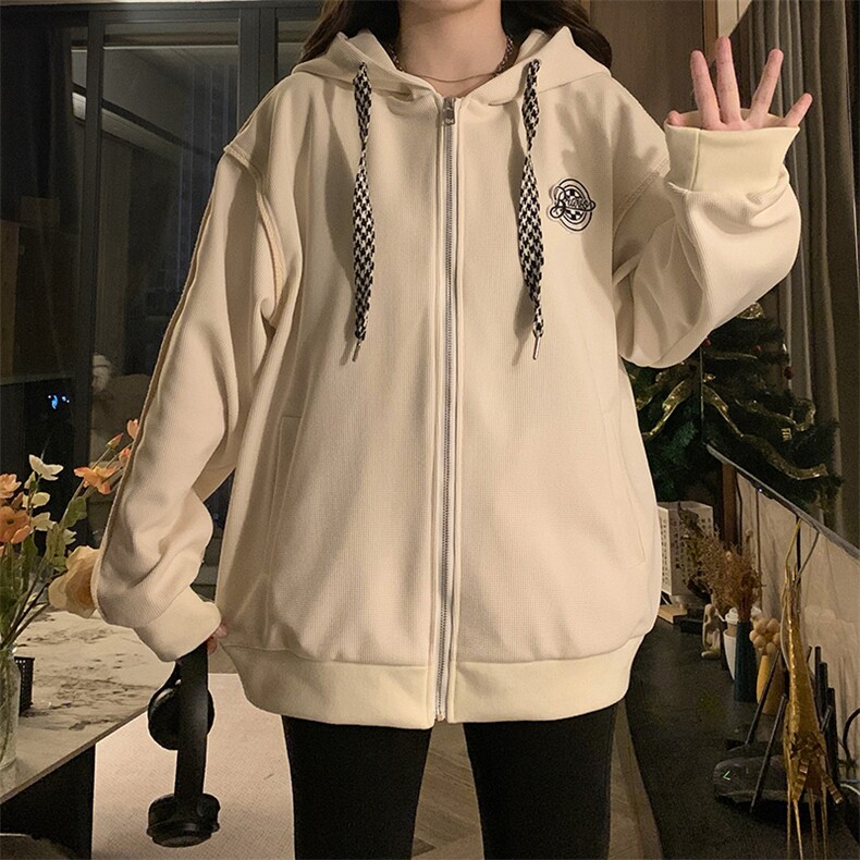 A333-P105  拉链开衫连帽春季潮牌情侣上衣港风oversize高街外套图片