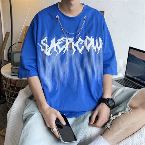 潮设计感短袖男夏季潮牌ins美式情侣休闲半袖上衣T1077-P30，男装T恤，星座512-2