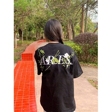 现货花卉刺绣短袖T恤男女夏季宽松重磅情侣半截袖体恤L5803-P43，男装T恤，星座1008
