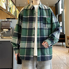 春季小香风衬衫翻领男大皂大码宽松痞帅外套格子衬衣A012/856Tp35，男装衬衫，电商A012