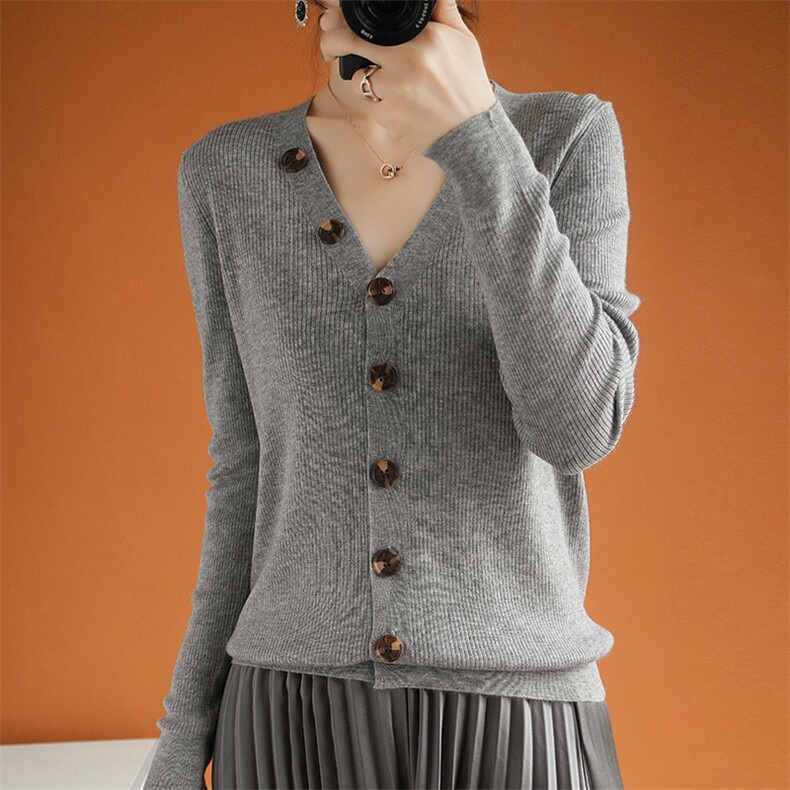 2025年秋季时尚百搭通勤简约休闲V领开衫，女装羊毛衫，朝思羊绒