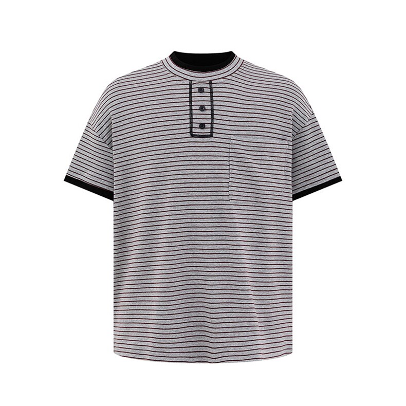南夏乔装2025夏季新款日系潮流简约条纹宽松T恤上衣复古中性短袖，男装T恤，电商S006（B521）