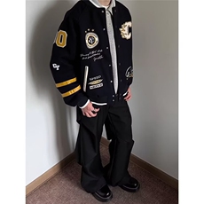 美式复古刺绣重工棒球服夹克男女街头潮牌学院风宽松运动小众外套，男装夹克，星座601-1