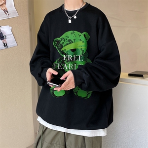 港风男装上衣男秋季潮流小熊印花百搭圆领卫衣 A071-W566-P45图片