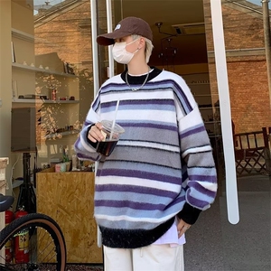 秋冬季美式高街设计感条纹毛衣男休闲圆领保暖针织衫套头HM27-p48图片