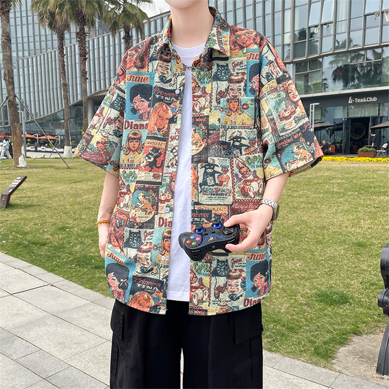 夏季海边沙滩男女同款短袖衬衣潮牌宽松大码XZ102B-1-CS2003P35,男装T恤,星座102B-1