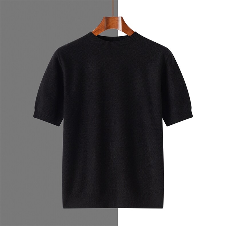 一线春夏新款男士短袖t恤衫宽松五分袖针织纯色薄上衣安迪绒半袖，男装T恤，牧绒家园高端店