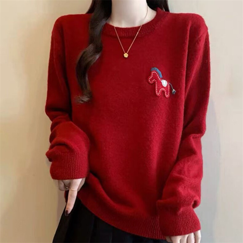 2026年秋季女时尚百搭通勤简约休闲小马圆领，女装针织衫/毛衣，萱芳婷羊绒