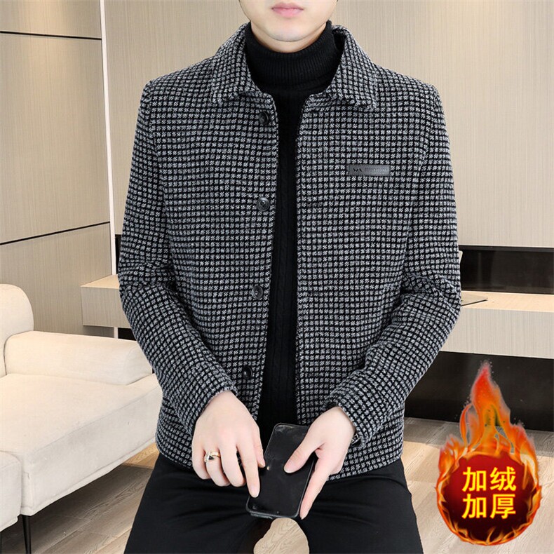 冬季新款男士商务休闲简约百搭加绒加厚毛呢大衣短款夹克D19P135,男装夹克,电商B226-2（原B217-2）