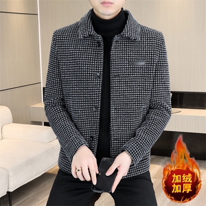 冬季新款男士商务休闲简约百搭加绒加厚毛呢大衣短款夹克D19P135图片
