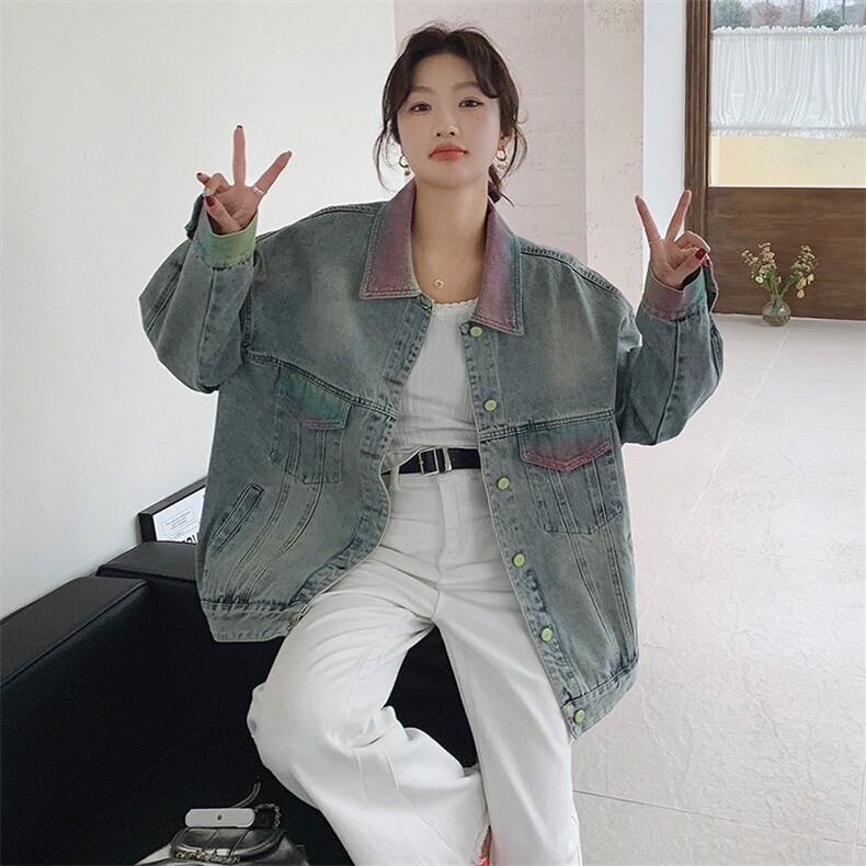 美式复古牛仔外套女2025春季新款盐系宽松小个子休闲渐变夹克上衣图片