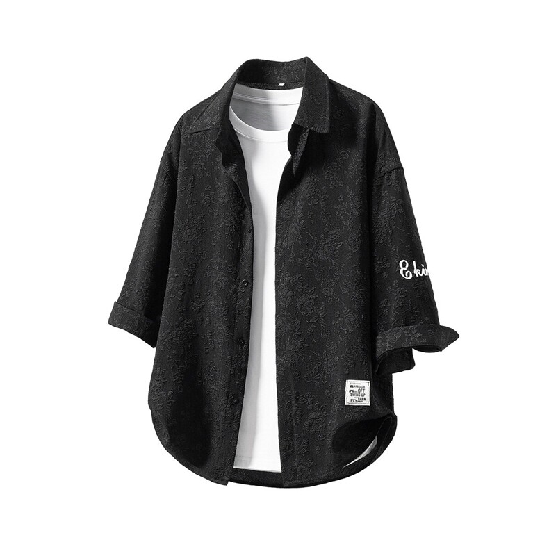 港风花型七分袖衬衫男大码M-5XL风情侣衬衫男QCS7023P45控68，男装衬衫，星座227-7