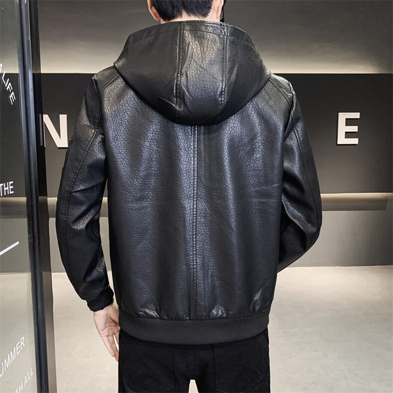 2022秋冬新款男士连帽机车皮衣外套皮夹克6613,男装皮衣,天晨
