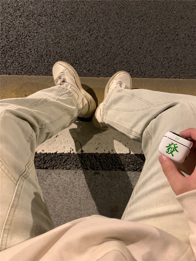 美式高街vibe拼接黄泥牛仔裤修身直筒裤XZ310A-4-NZ27 控78图片