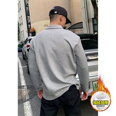 抖音得物高品质美式高街重磅曼巴棉结构螺纹拼接翻领卫衣长袖T恤，男装T恤，电商A486