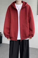 8XL-M休闲复古潮美式重磅连帽宽松安克拉红色卫衣外套WY34P8，女装短外套，电商D206-1