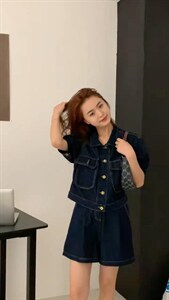 超薄夏季牛仔套装图片