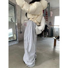 美式复古字母棉裤男女冬季设计感加绒加厚弯刀裤宽松褶皱阔腿裤子，男装休闲裤，星座506A