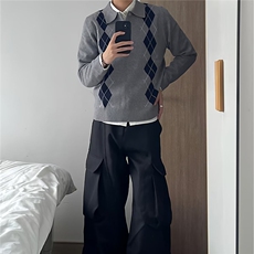 现货DM69-批65抖音天猫高质量英伦风菱格纹长袖针织衫男，男装针织衫/毛衣，星座603-2