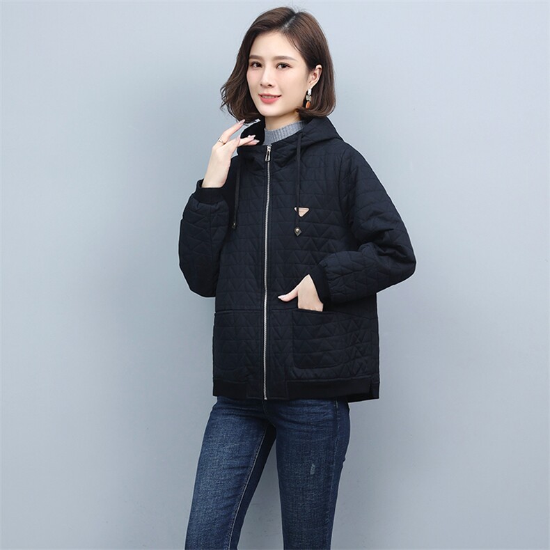 连帽休闲外套女2025年春秋新款时尚宽松开衫百搭中年妈妈短款上衣,女装棉衣/棉服,独衣靓
