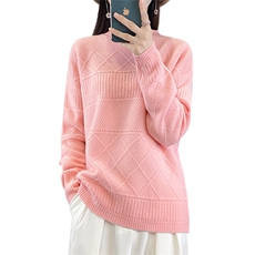 时尚百搭粉色镂空羊毛衫舒适保暖显瘦女士针织衫，女装羊毛衫，莺澜羊绒