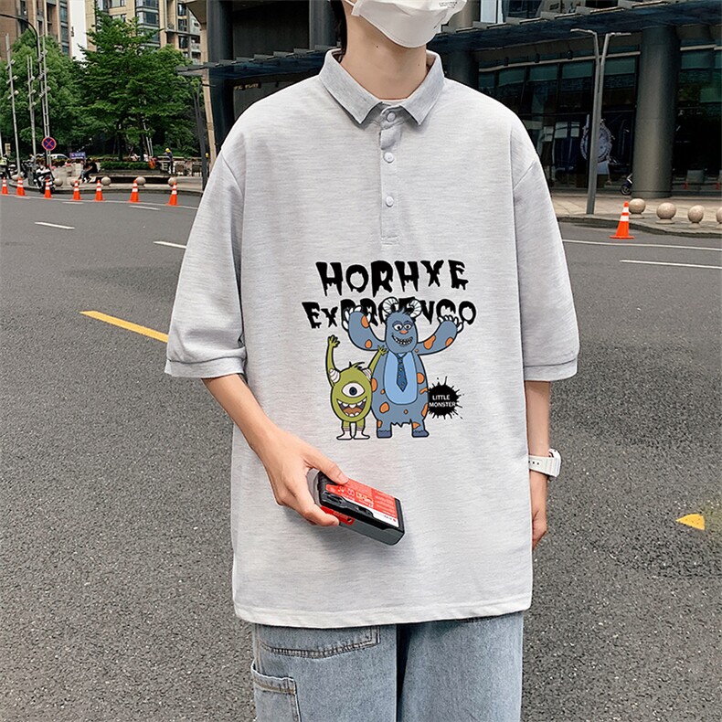 PL57048-P35 翻领短袖polo衫男大码胖子半袖t恤男有领保罗衫 模特图片