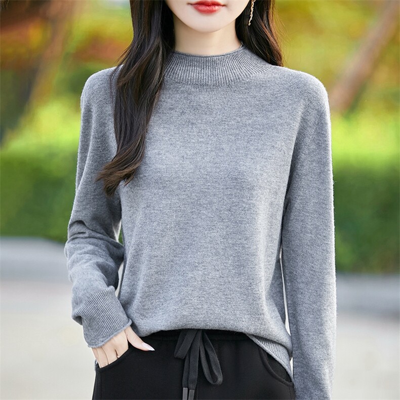 2025秋冬针织衫女半高领加厚纯色百搭毛衣休闲宽松打底羊毛衫图片