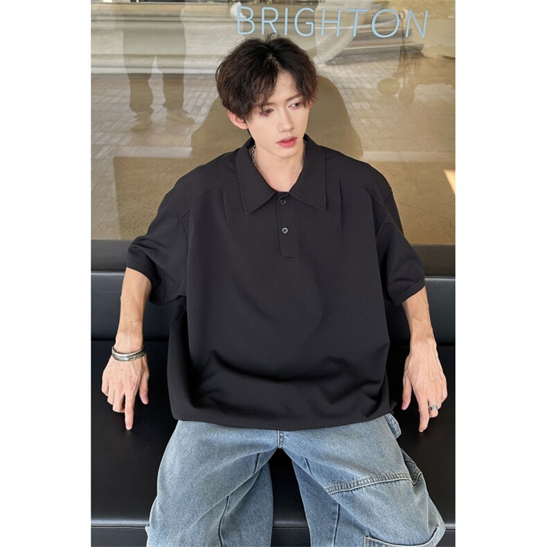 夏季新中式翻领短袖衬衫潮牌港风宽松休闲衬衣845P38,男装衬衫,电商A458A