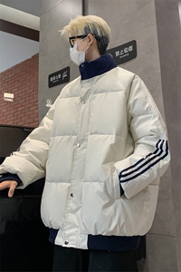 wassup happy条纹立领棉衣男款冬季潮牌撞色保暖休闲外套加厚棉服图片