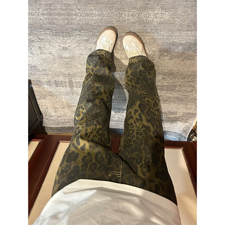 【有货】KZA25LL-P55豹纹牛仔裤男直筒欧美VIBE裤子美式高街,男装牛仔裤,星座1007（原301D）