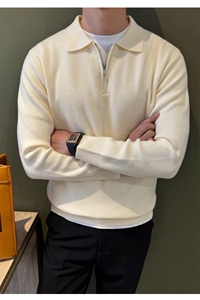 老钱风男士意式休闲POLO领毛衣秋冬纯色拉链针织衫H58004/P75图片