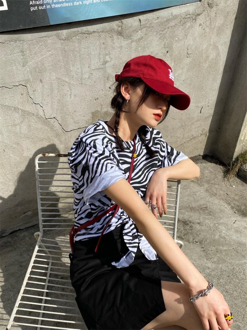 蝴蝶结斑马垫肩短T辣妹风百搭洋气，其它，Alissa Lin